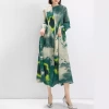 This dress for women exudes a sense of high-end fashion and elegance. It features printed lantern sleeves, loose, large-sized, semi-high-neck long skirt, a Middle Eastern style Application Scenario